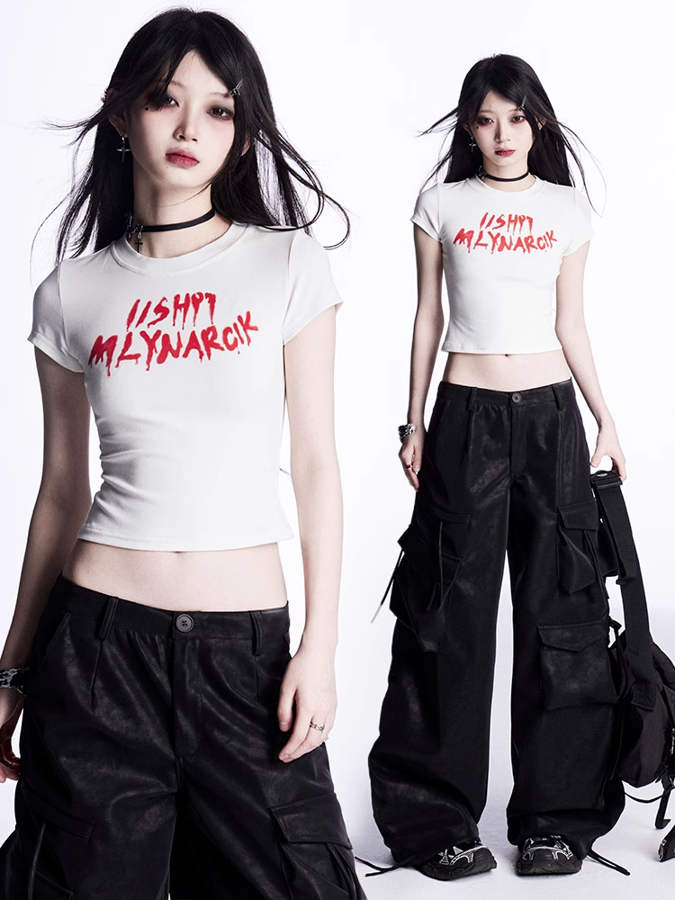 クロップドTシャツ ホワイトレタープリント ビタースウィート