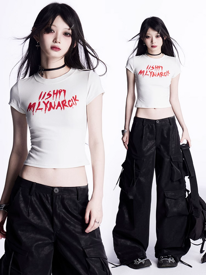 クロップドTシャツ ホワイトレタープリント ビタースウィート