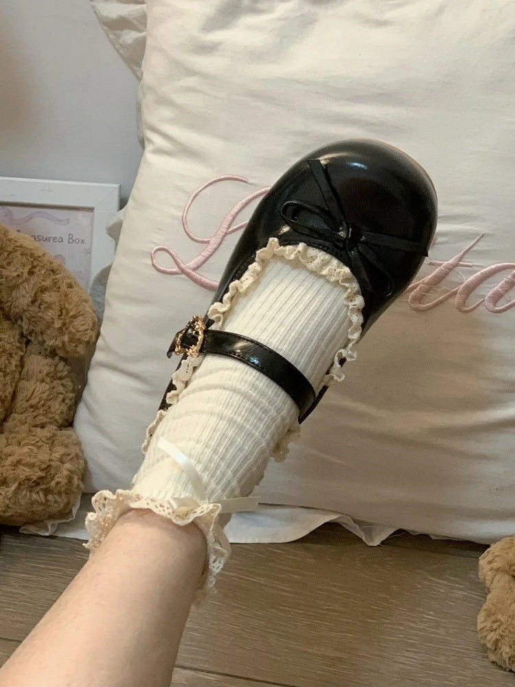 Lace Sweet Bow Knotted Lolita Low-heel Shoes Black Details with