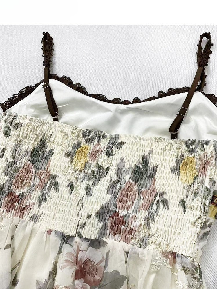 Bell Skirt Cami White Holiday Sleeves Brown With High-low Dress Floral Cardigan