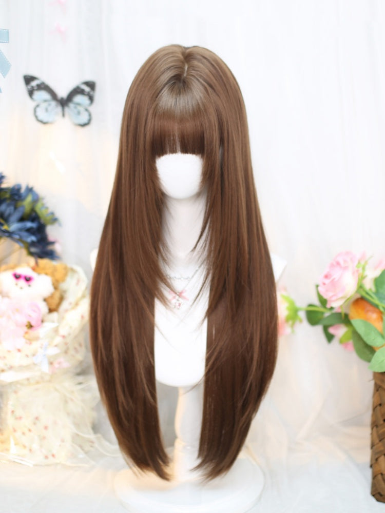 Caramel Brown Under Bust Length Straight Wig with Full Bangs