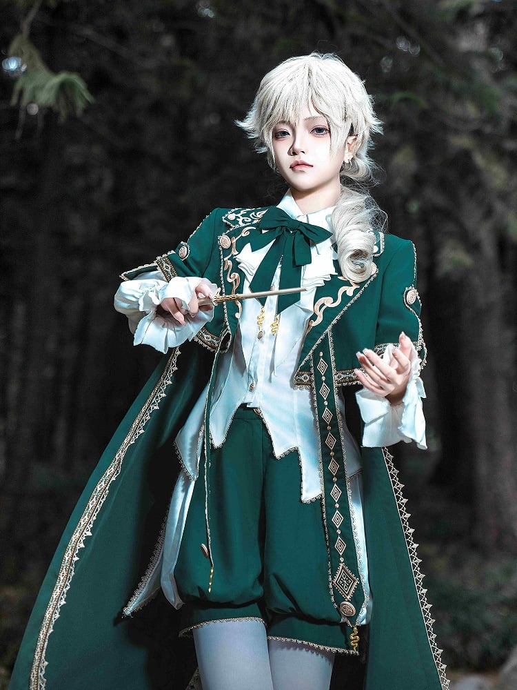 Slytherin Green Ouji Lolita Outfit White Shirt + Snake Charms Strappy Robe Coat + Bloomer Shorts