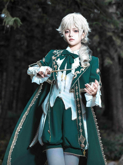 Slytherin Green Ouji Lolita Outfit White Shirt + Snake Charms Strappy Robe Coat + Bloomer Shorts
