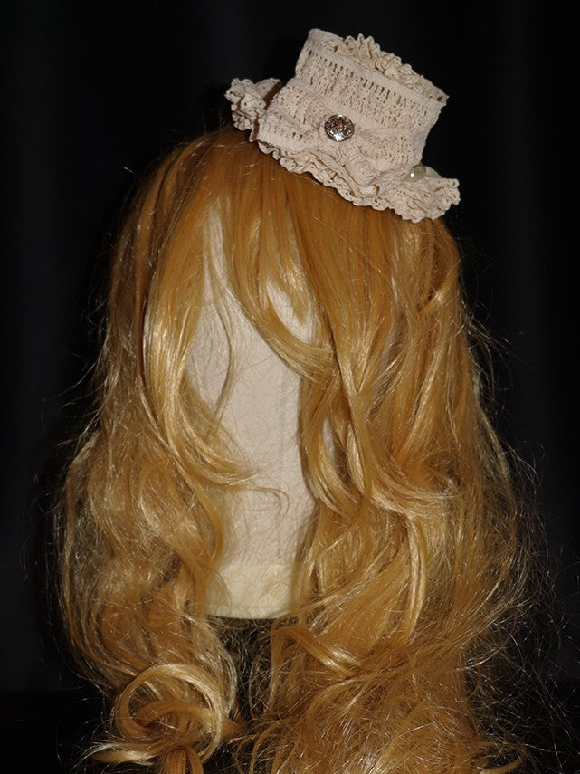 ミニハットデザイン 蝶結び ビーズ装飾 ベージュ