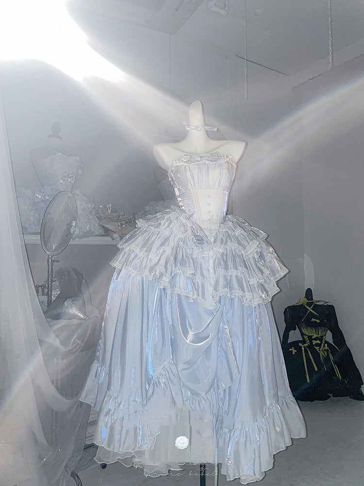 ブルーのロングドローストリングアンダースカート