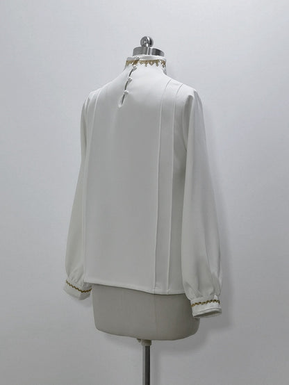 Chinoiserie Stand Ouji Shirt Lace-up Collar White
