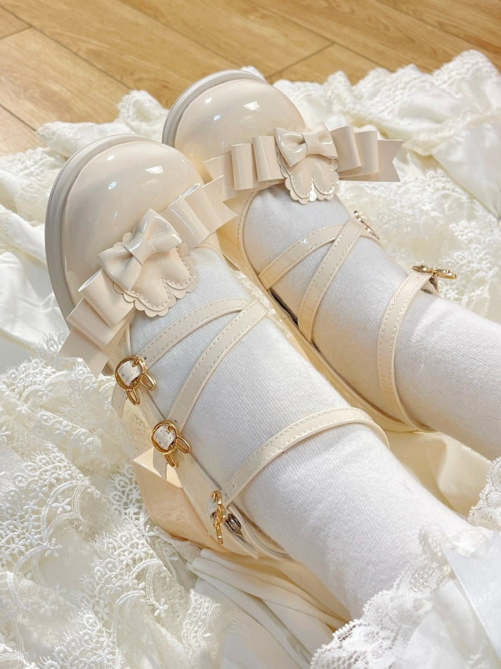 in Mid-heel Crisscross Shoes Beige Rabbit-Themed Removable Bow Jane PU Accents Design with Mary Bunny