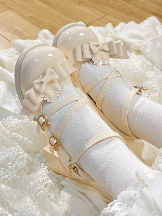 in Mid-heel Crisscross Shoes Beige Rabbit-Themed Removable Bow Jane PU Accents Design with Mary Bunny