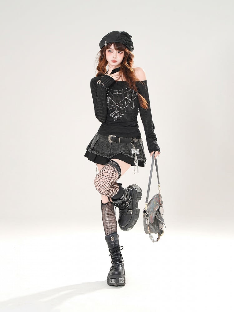 Taille haute noire à ourlet effiloché