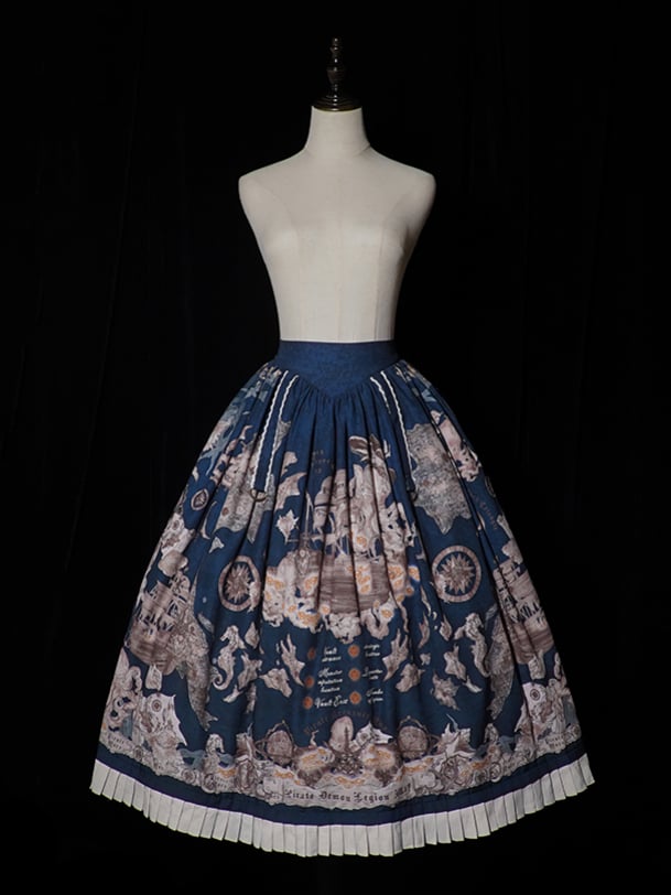 Rock Korsett Print Blau Schiff Lolita Gürtel Pirat Dunkle Taille