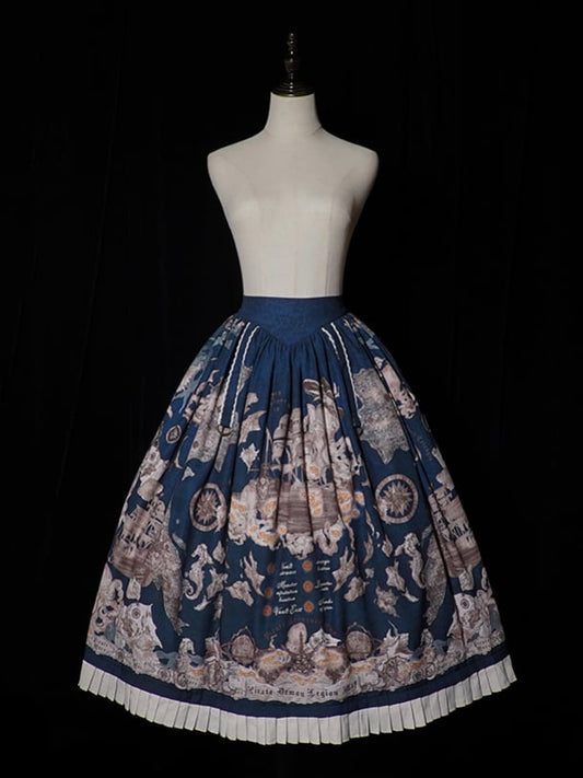 Skirt Corset Print Blue Ship Lolita Belt Pirate Dark Waist