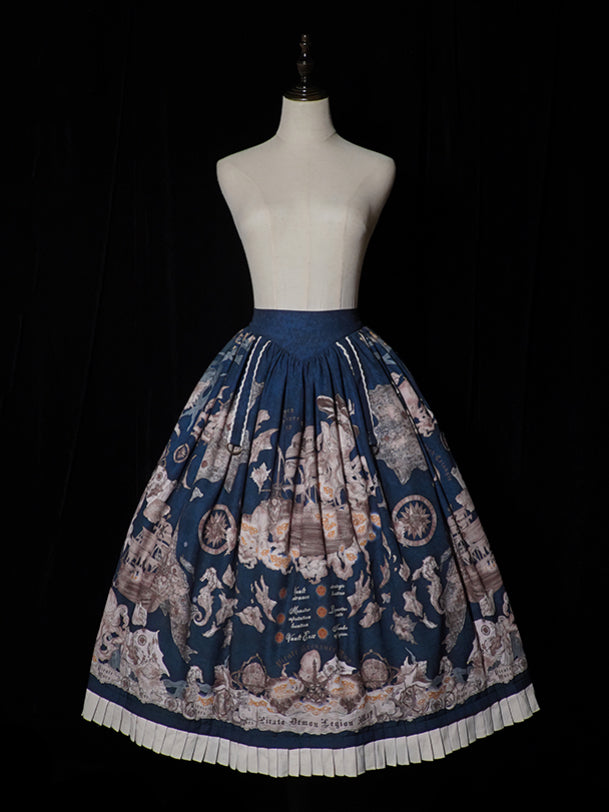Waist Belt Corset Dark Ship Lolita Skirt Pirate Print Blue