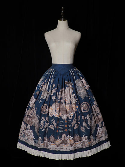 Waist Belt Corset Dark Ship Lolita Skirt Pirate Print Blue