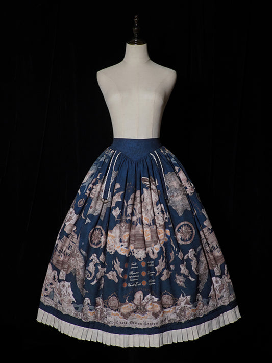 Waist Belt Corset Dark Ship Lolita Skirt Pirate Print Blue