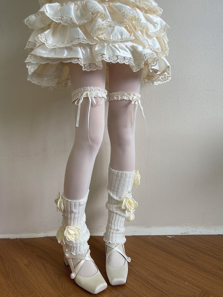 with Creamy Bowknot Tights Ribbon White Velvet Lace Trim and Decoration