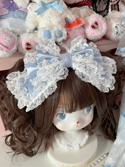 Lace BlueWhite/Black Trim KC Bowknot Beaded Decorated