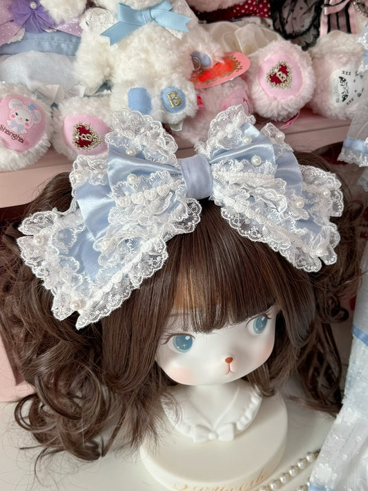 Lace BlueWhite/Black Trim KC Bowknot Beaded Decorated