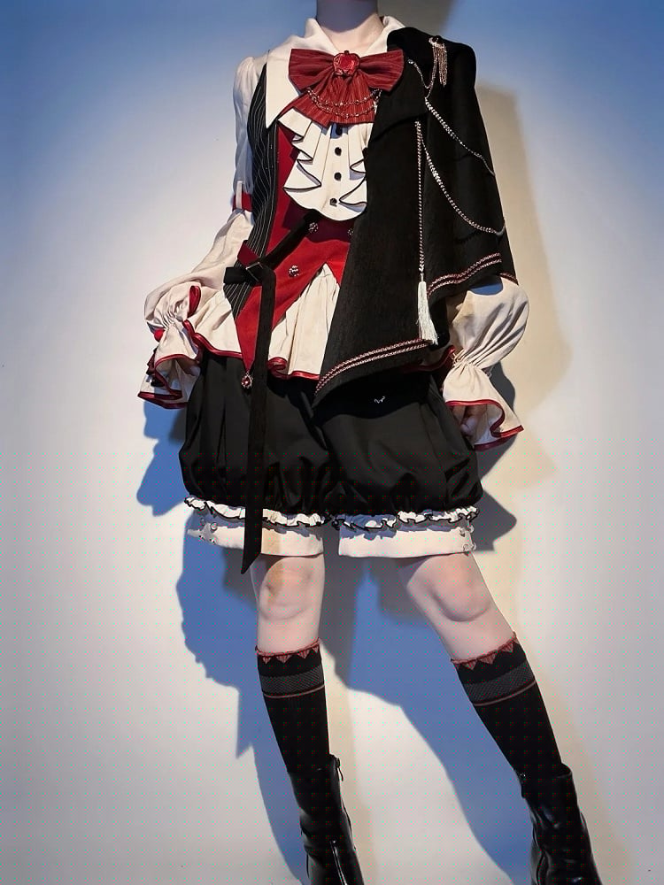 Red and Black Striped Ouji Fashion Waistcoat