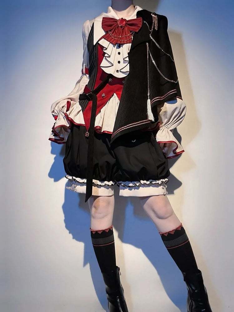 Schwarzes Ouji Style Full Red Shirt Preppy Fashion + und Set-Beige