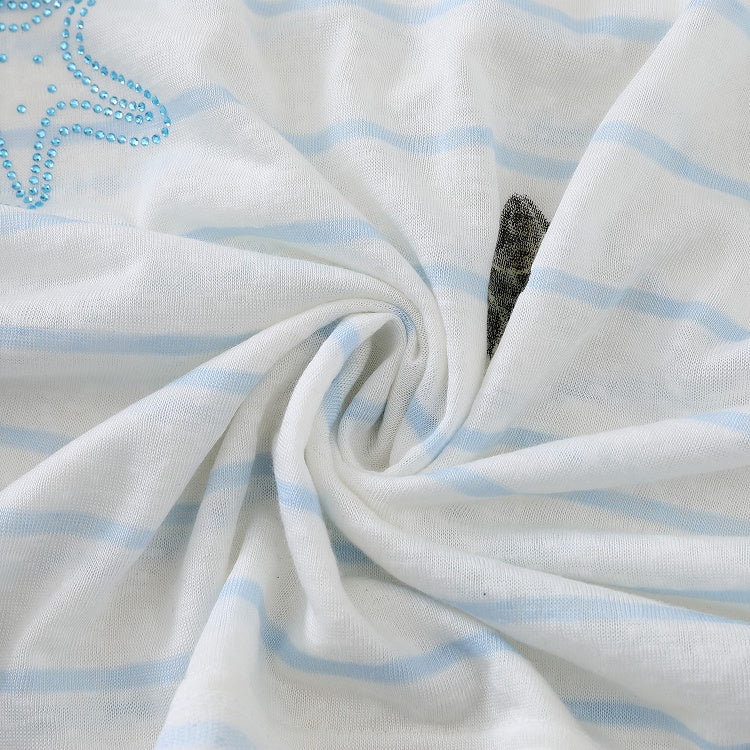 Print with Semi-Sheer Striped White Top Long-Sleeve Oceanic