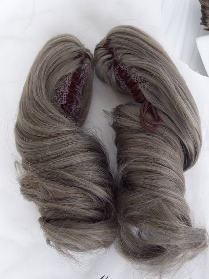 Claw Two Ponytails Bangs Clips Short Wigs With Grey + Air