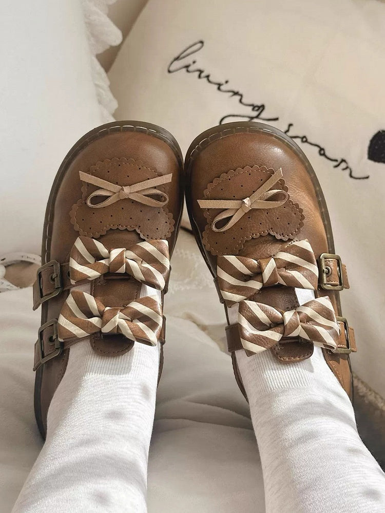 Bowknot Streifenmuster Design Details Braun Lolita Flats Bär