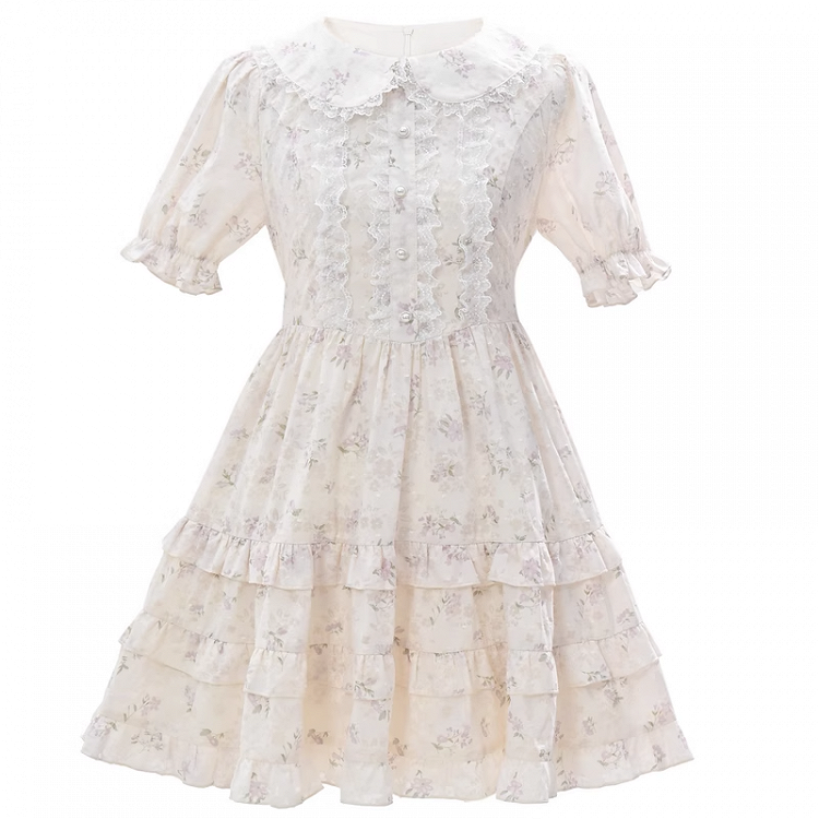 Schleife Blumenkleid Weiß Peter Pan Kragen Selbstbinden Taille Süß