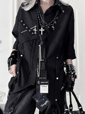 with Punk Metal Diagonal Chain Patch Tie Black Pin-Attached Letter