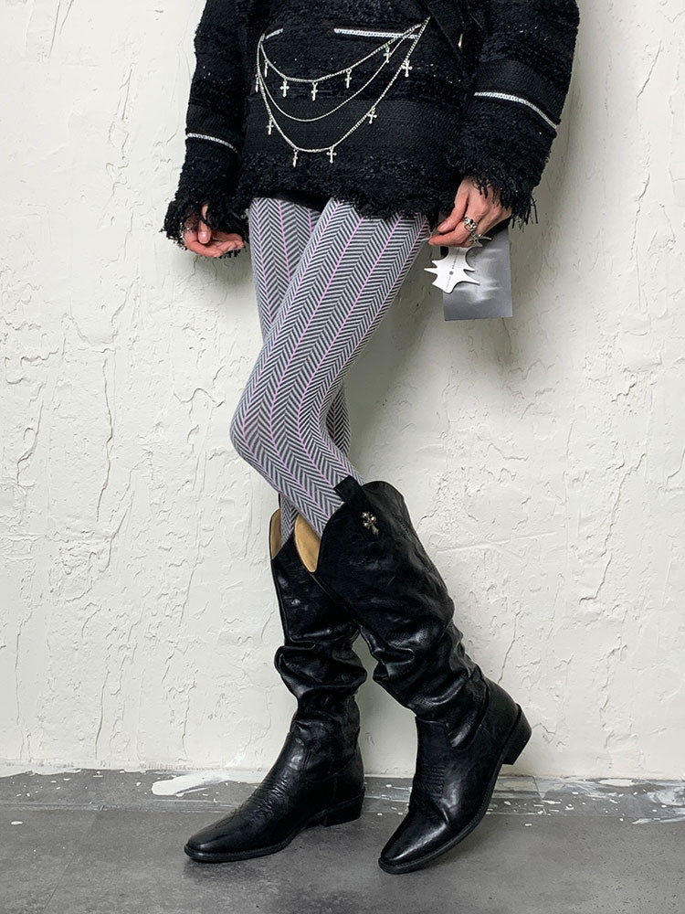 ダークパープル Y2K リップルウェーブタイツ