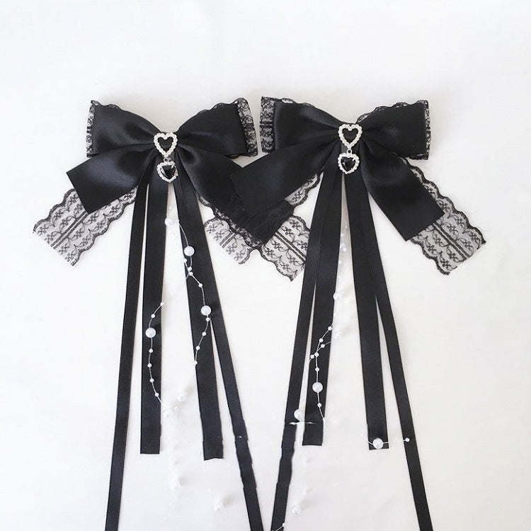 Beads Trim Colors Tassel Heart Lace Black Hairclip 4 Rhinestone with Bow