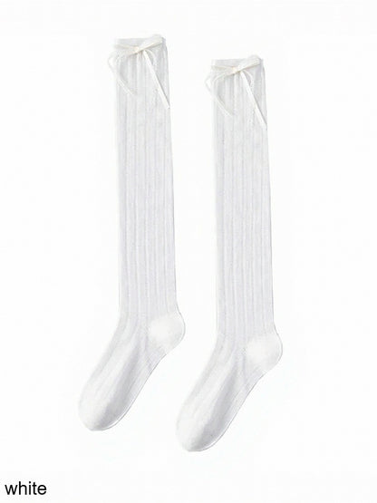 Striped Calf Socks with White Bowknot - ModaSwings