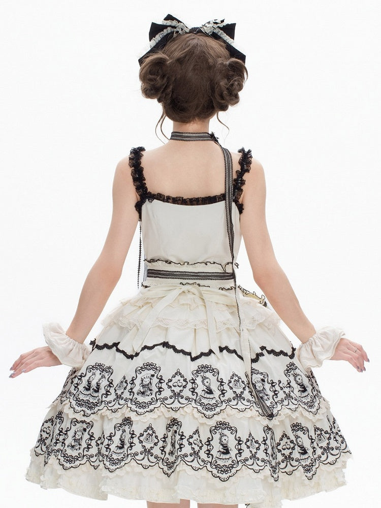 Elegant Lace-Accented Top Black Camisole White Lolita