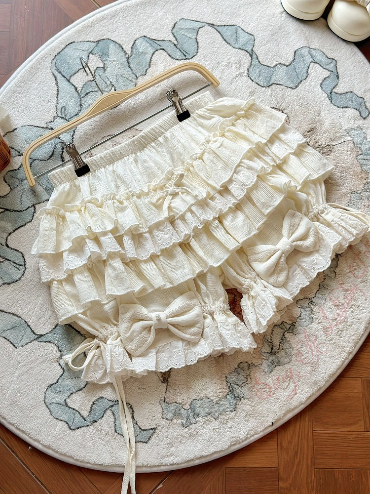 Bloomers Accents Lolita with Ruffles and Tiered Cream Cotton Bow