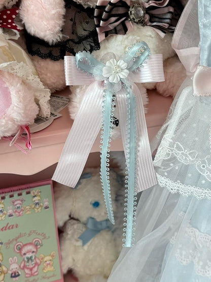 Design Beaded Floral Pink/BluePink Hairclip Bowknot Decorated