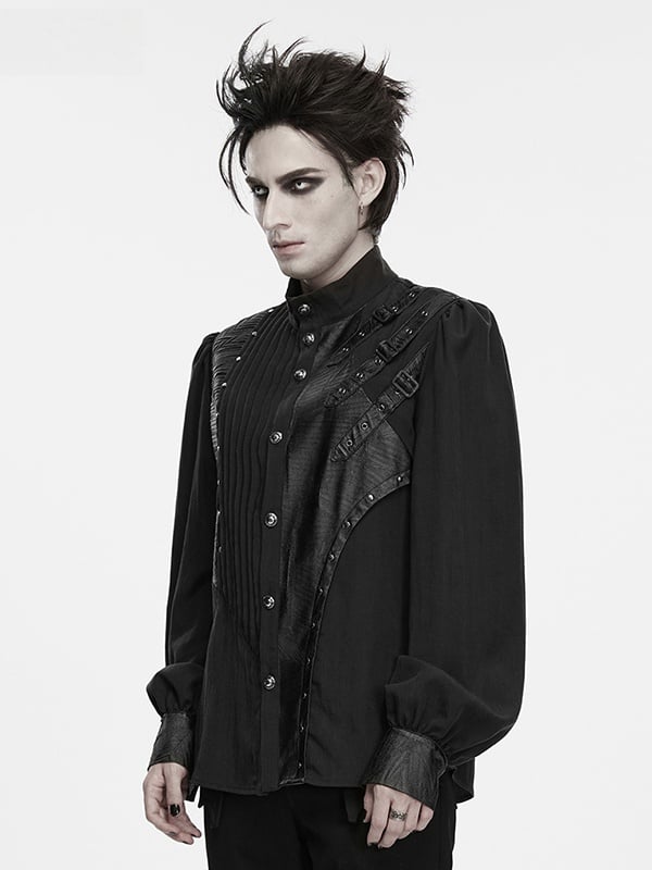 Asymmetrical Black Men's Punk Shirt - Punk Rave