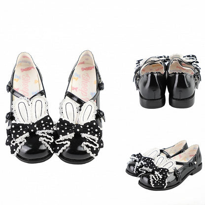 at Lolita Shoes Crisscross Bow Top Black Design Ear Bunny Polka-dot Pattern