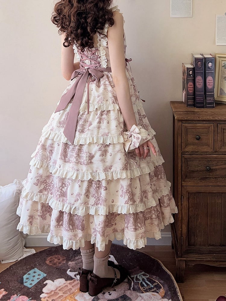 Print Length Dress Dusty Grapes Hem Detachable Purple Changeable Lolita
