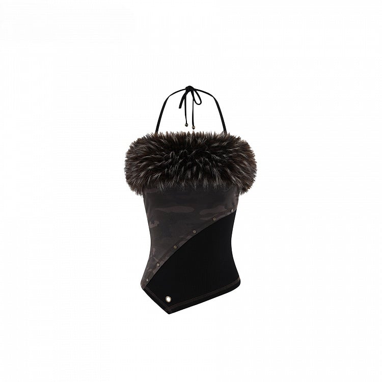 Punk Detachable - Asymmetrical Trim Halter Top Backless Plush