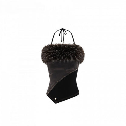 Punk Detachable - Asymmetrical Trim Halter Top Backless Plush