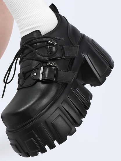 Buckle Shoes Black with Closure Lace-up Details Platform