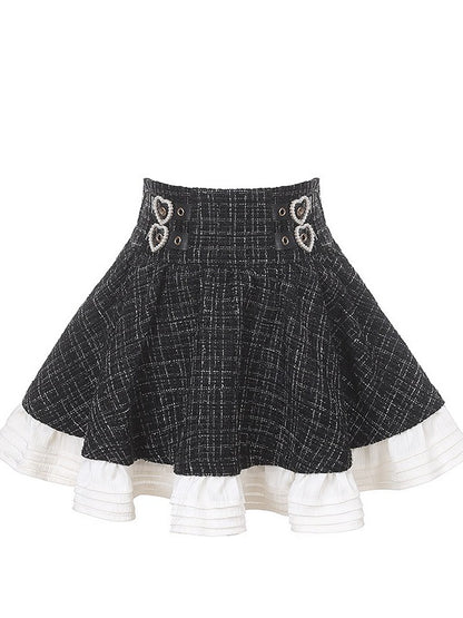 Black Jirai Kei Tweed Skirt for Autumn/Winter Season - Puppet Bombs