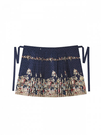 Lolita Hanfu Set Beige Blouse Blue Skirt Apron Rabbit Embroidery - Zao Jing Ji