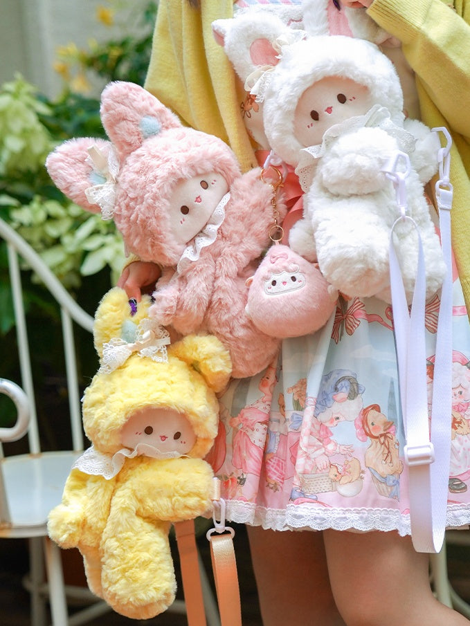 Yellow Rabbit-shaped Bowknot Plush Backpack Middle/Large Size