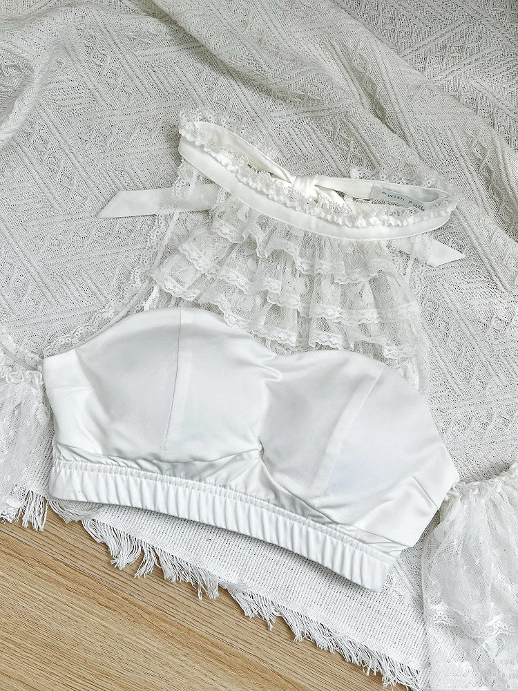 White Lolita Tiered Dots Tulle Halter Top - With PUJI