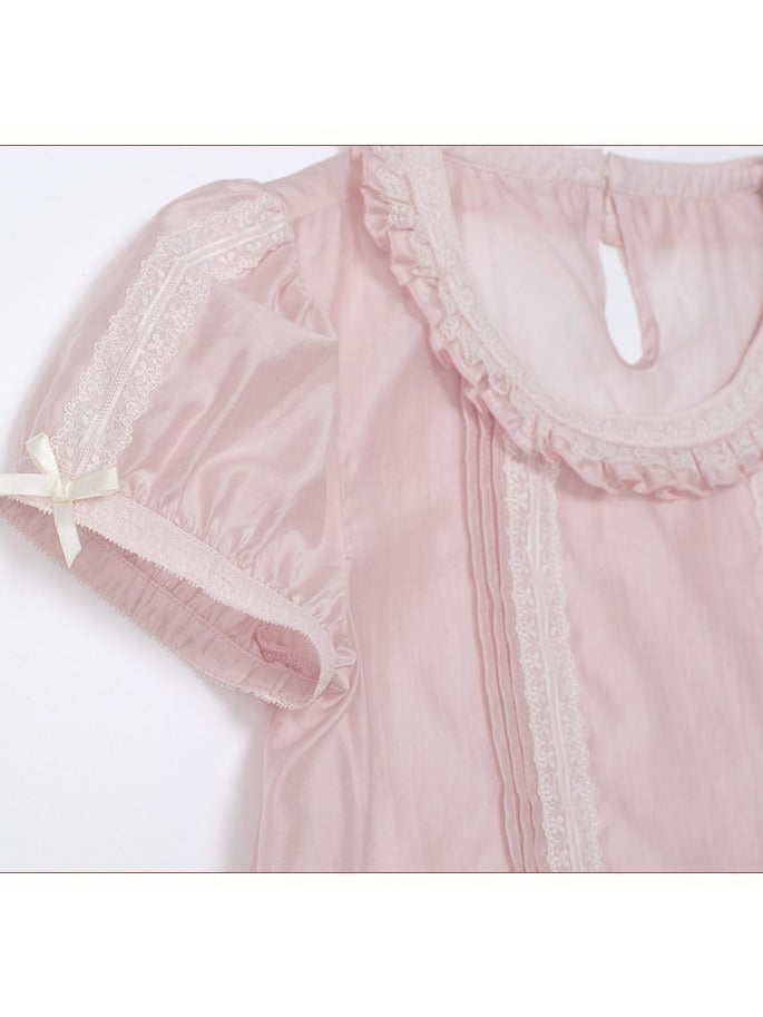 Sweet Lolita Pink Short-Sleeve Top - Yimu Walnut