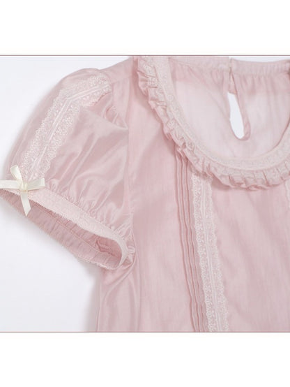 Sweet Lolita Pink Short-Sleeve Top - Yimu Walnut