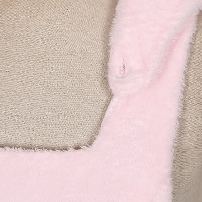 Pink Bunny Ears Hooded Plush Overalls Sweet Lolita Dress