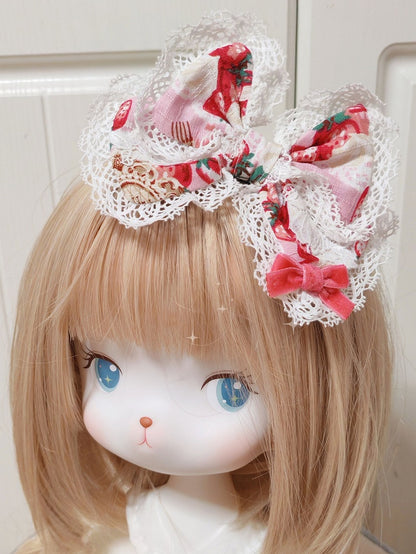 Options Lolita 2 Bowknot Color Sweet Strawberry Pattern Hairclip