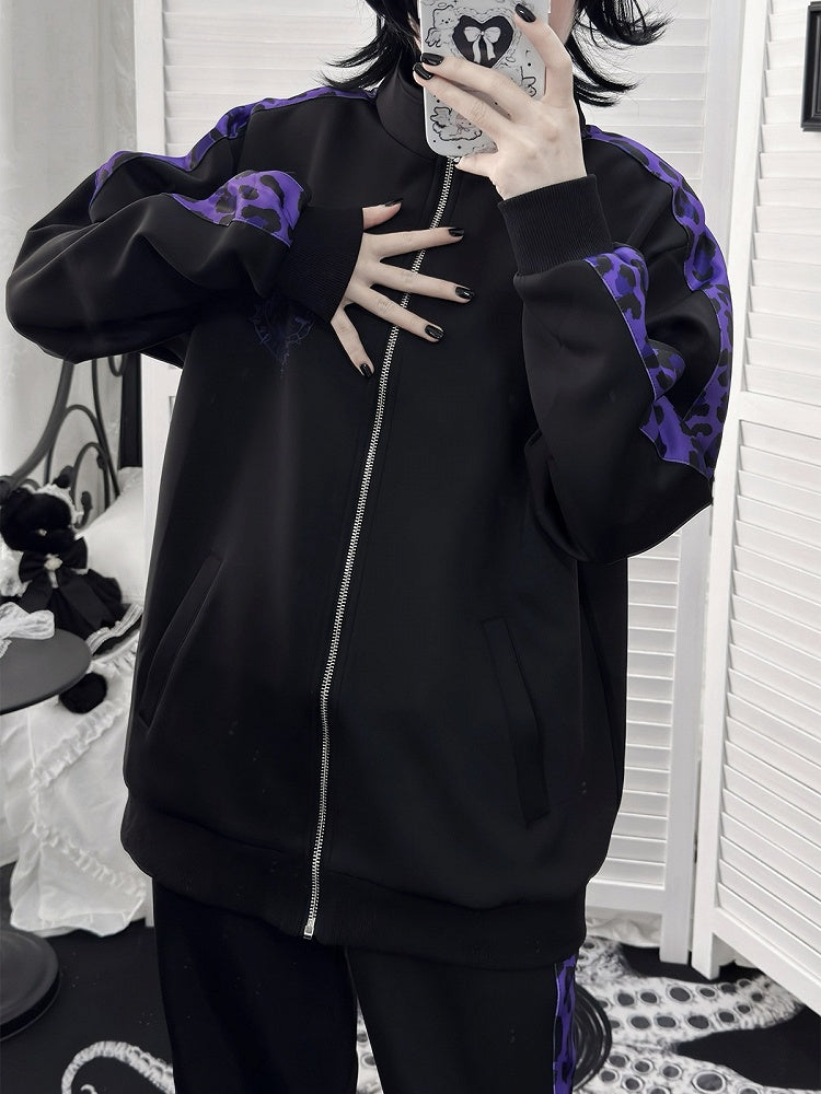 Sporty Jirai Kei Black & Purple Leopard Print Pants - Puzzles