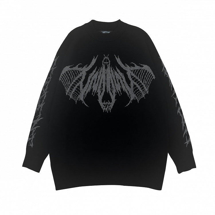 Skeletal Print Gothic Black Sweater Wing with